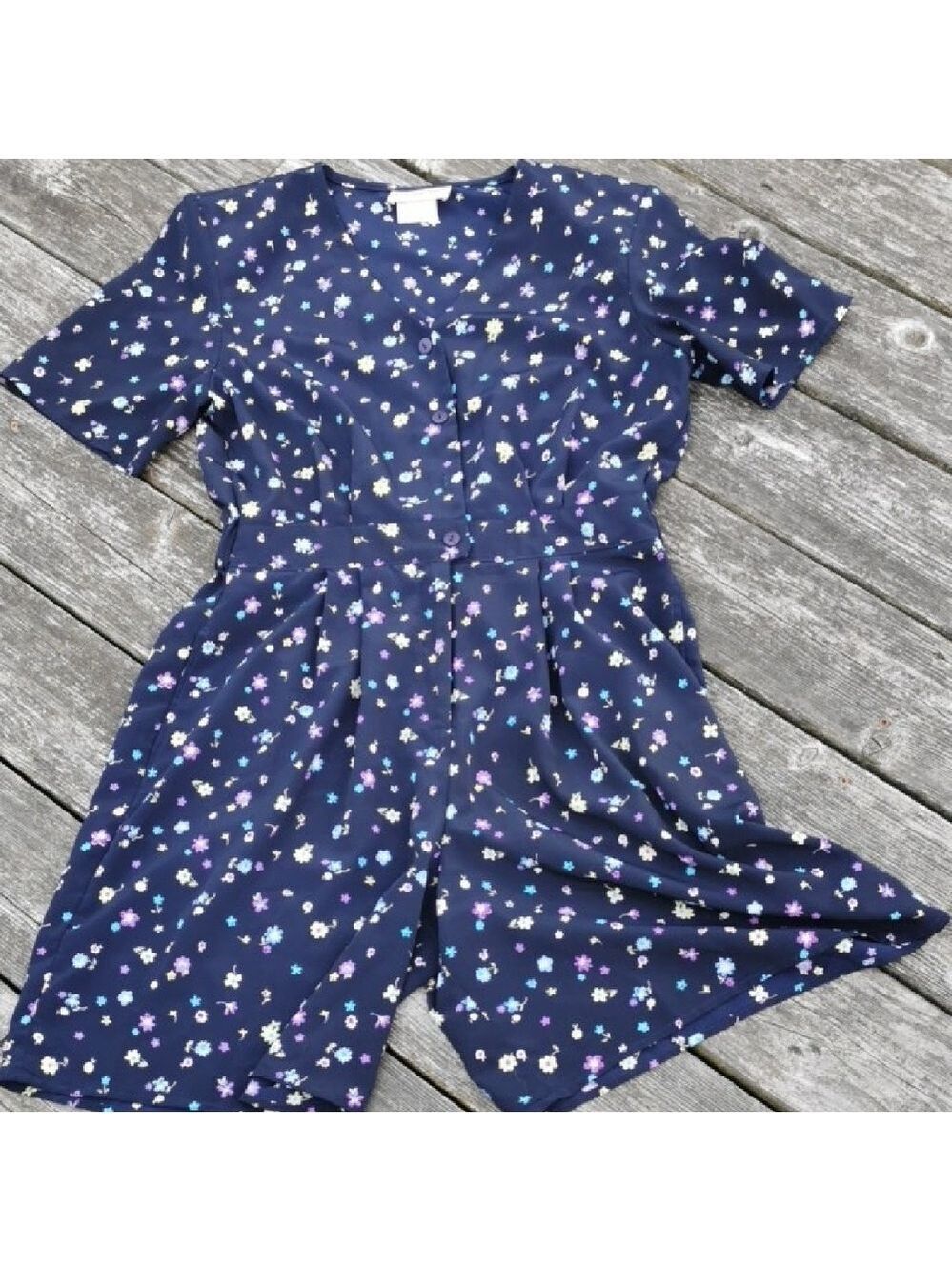 Vintage Paquette 80s ditzy floral romper playsuit, cottagecore, Size Large. EUC